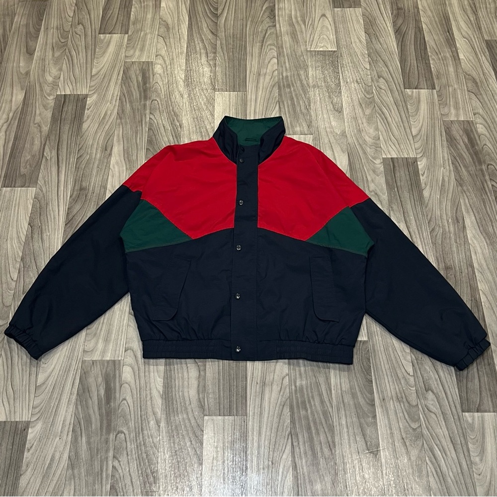 SIZE XL MENS VTG WILSON JACKET COLOR BLOCK SNAPS FULL ZIP NYLON WINDBREAKER